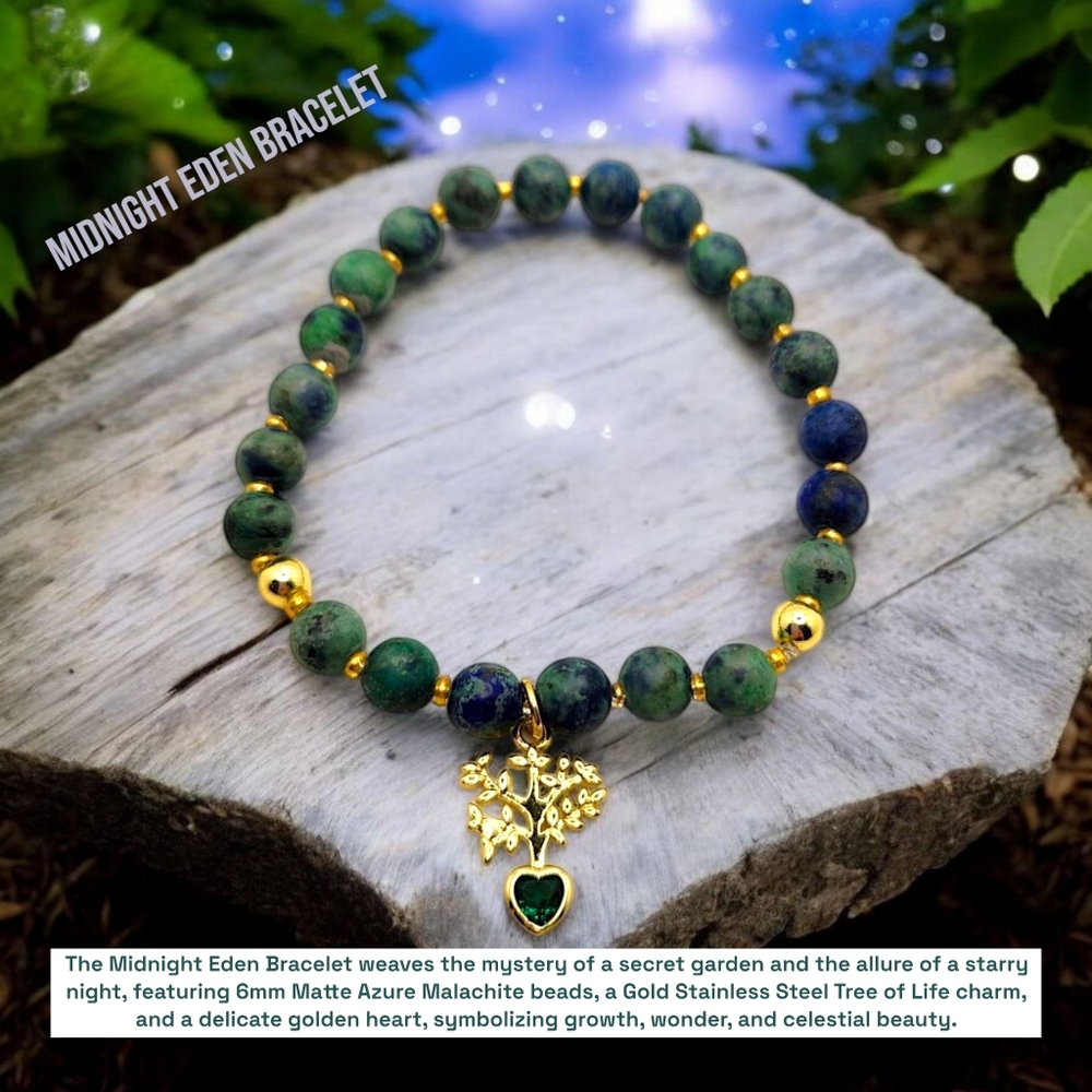 6 mm Azure Malachite Tree of Life charm bracelet